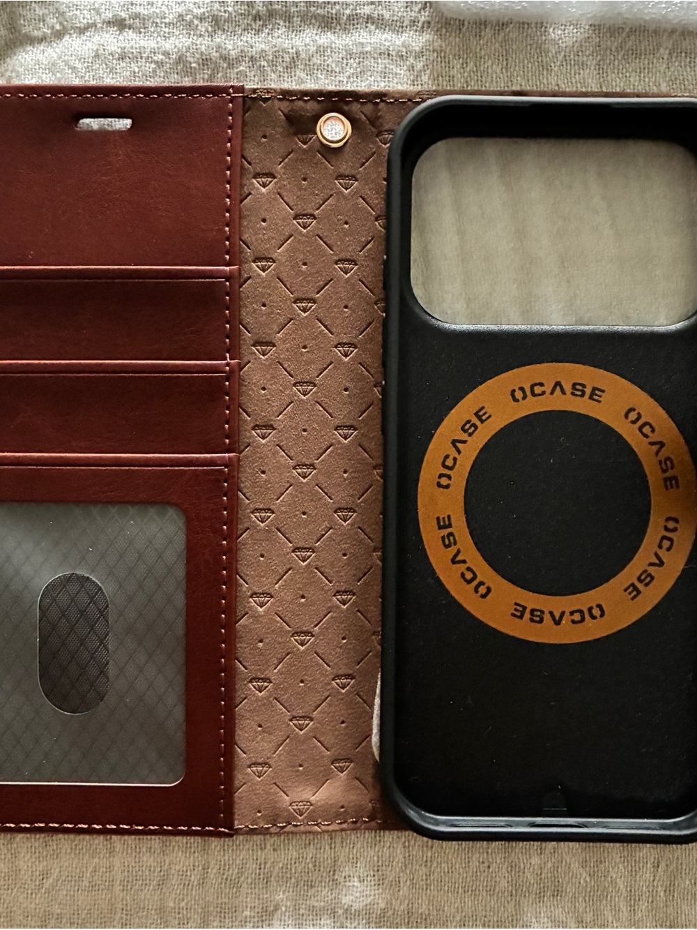 New OCASE Dark Cognac Brown PU Leather Wallet Phone Case for iPhone 17 Pro NIP - Picture 9 of 13